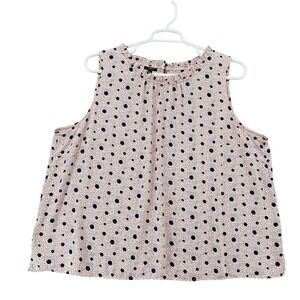 Talbots Plus Petite 3XP Pink Navy Polka Dot Ruffle Neck Sleeveless Blouse Shell